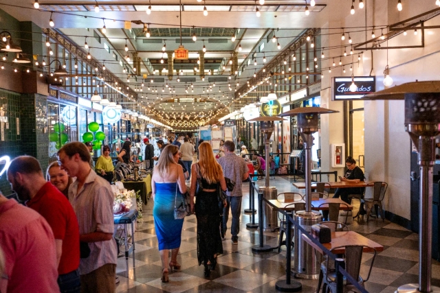 Booths at the Vendor Night Market inside the Spring Arcade.